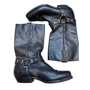 Boulet Womens Black Leather Harness Motorcycle Boots Square Toe Western